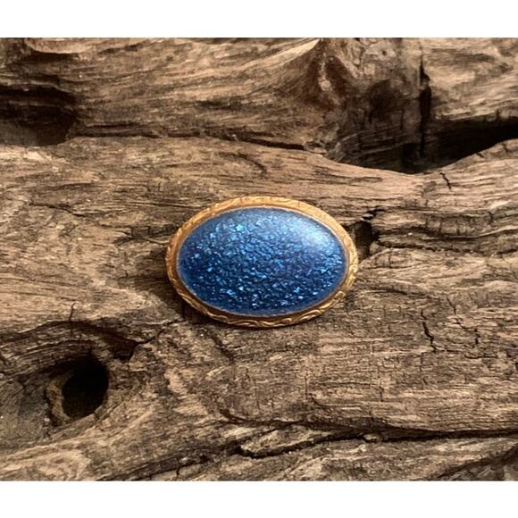 Antique Mid 1800's Gold and Blue Oval Shaped Brooch - Picture 2 of 5